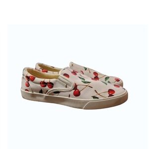 Bucketfeet Slip On Sneakers Womens 9.5 White Red Cherry Print Canvas Shoes Fruit